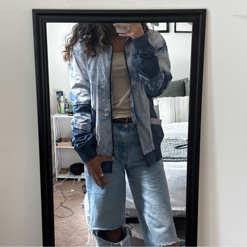 Blue and White Tie-Dye Bomber Jacket